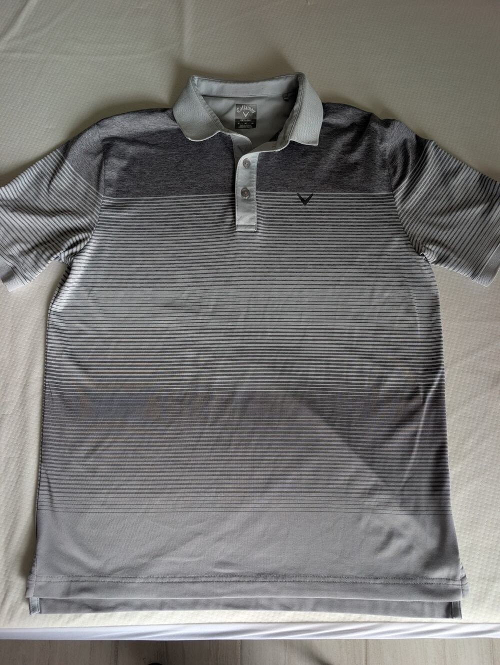 Callaway Men's M Polo Shirt Opti-Dri Gray Striped Short Sleeve, Preppy, Golf